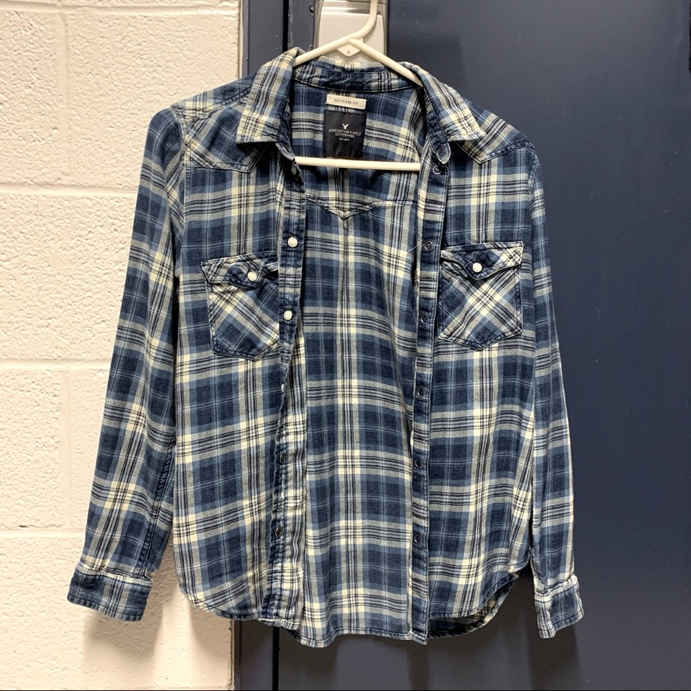American Eagle Women’s Small Blue Plaid Flannel